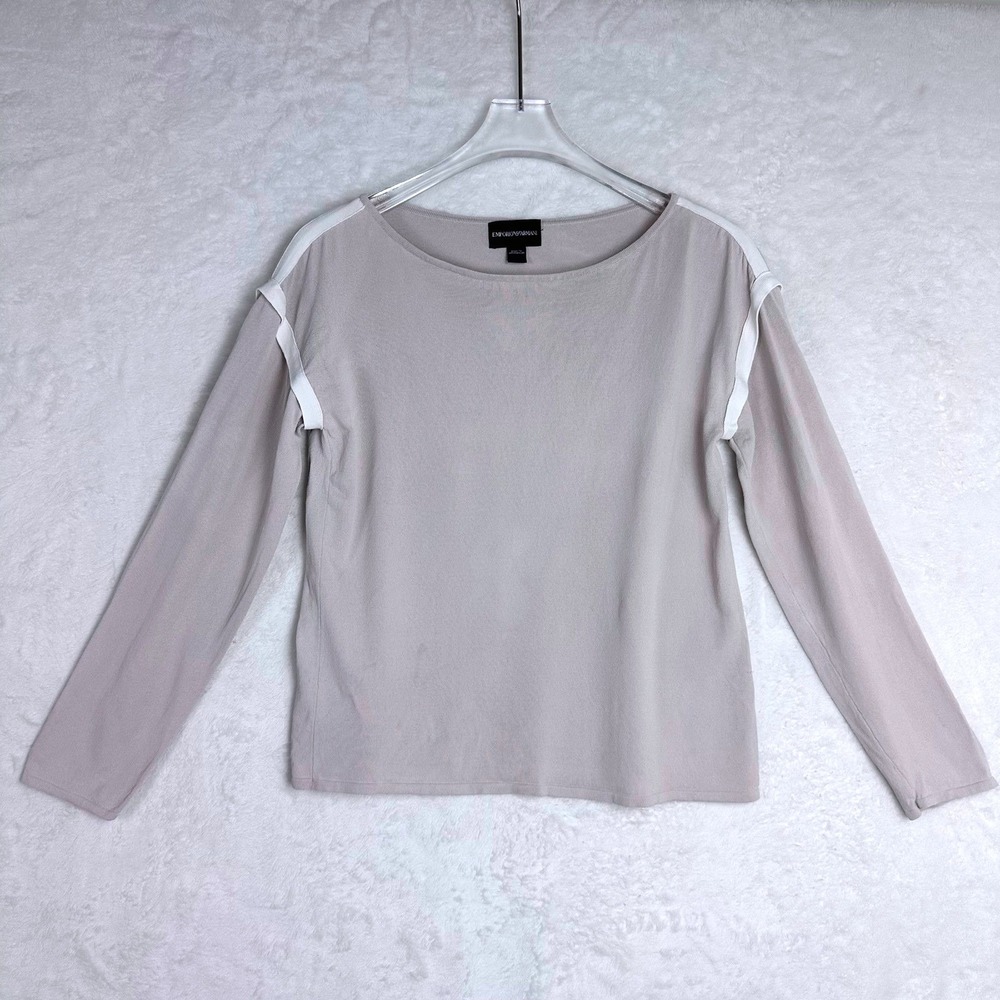 Emporio Armani Top Long Sleeve Boat Neck Cream Color Block Accents Flaw see pics